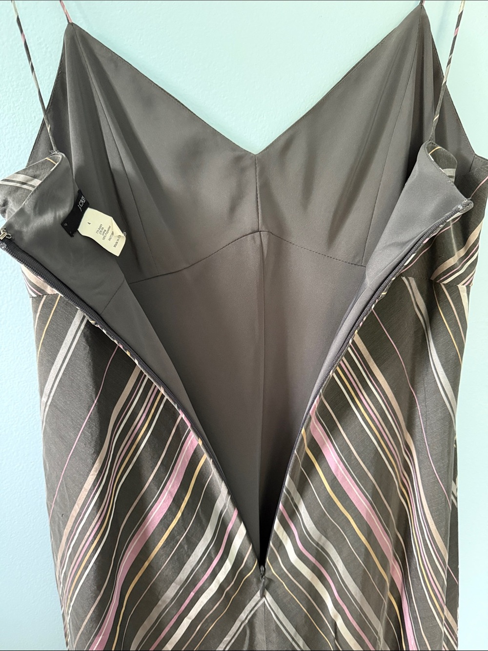 J. Crew Gray Midi Slip Dress with Pink and Cream Stripes - Picture 4 of 8